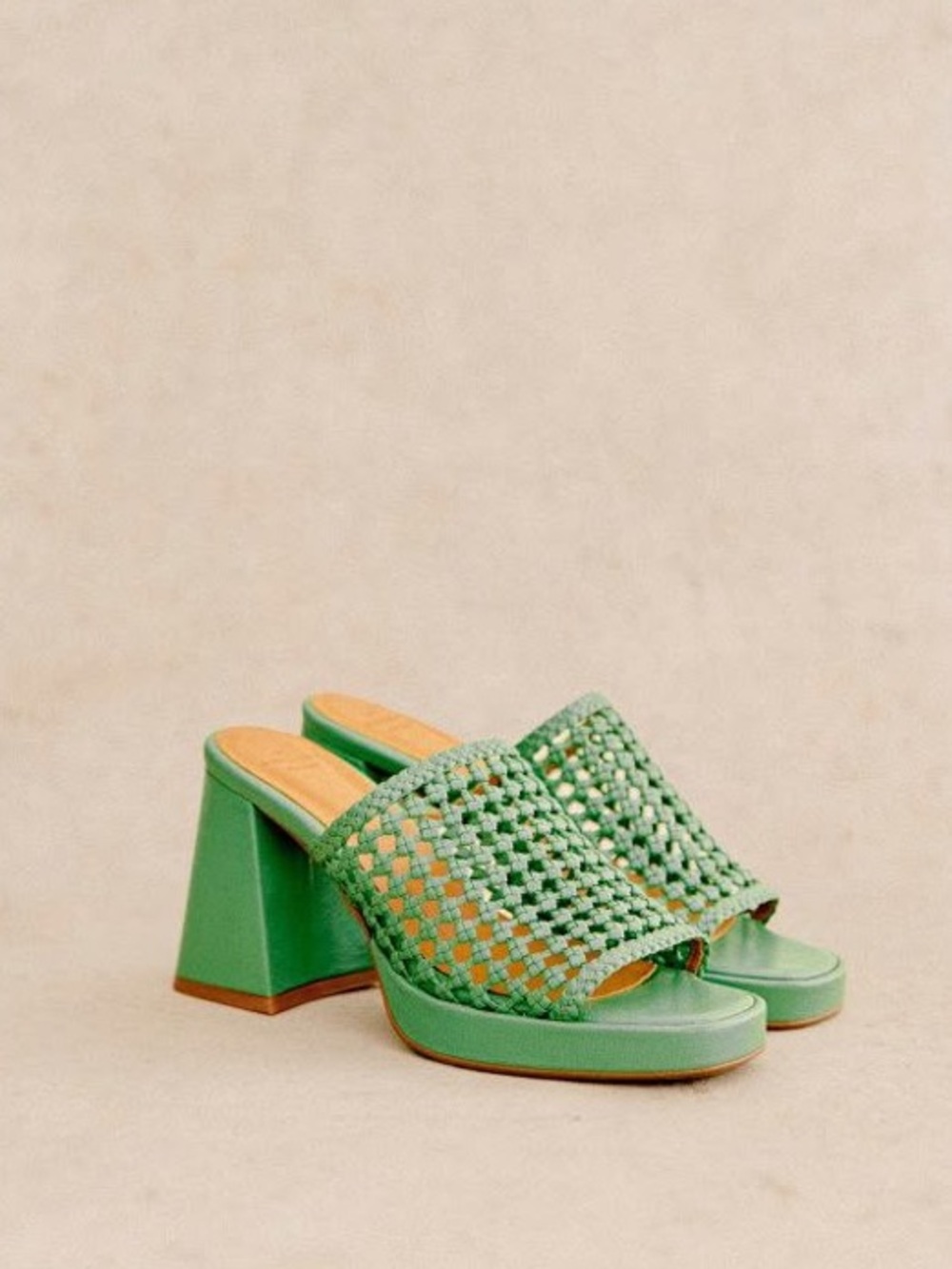 Sézane Annalisa High Mules in Bright Green Smooth Natural Leather FR 41 / US 10 - Picture 2 of 9